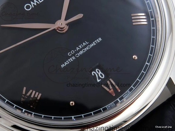 1218 TopPick De Ville Date SS MKF 1:1 Best Edition Black Dial Roman Marker on Black Leather Strap A 7743